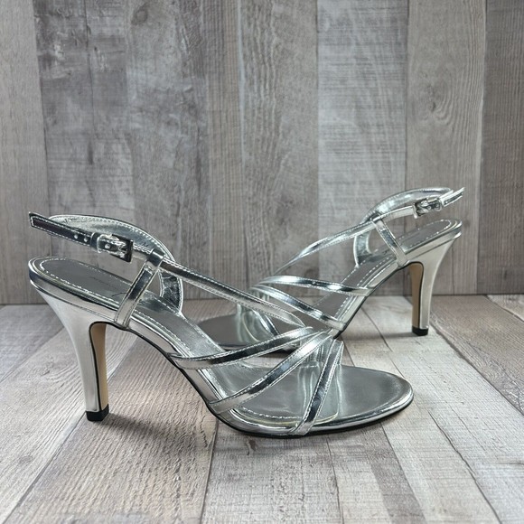 Jacqueline Ferrar Women's Strappy Ankle Strap Sandals High Heels Silver Size 7.5 - Picture 4 of 13